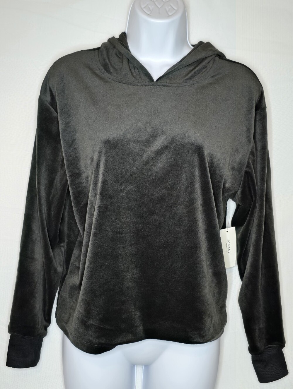 Alfani Intimates Black Plush Velour Hooded Pullover Top Size Small NWT